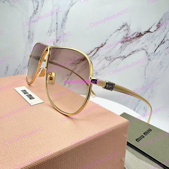 New MIU MIU Sunglasses Seen on Bad Bunny MUA56S 5AK90L Gold Metal Aviator main image 13